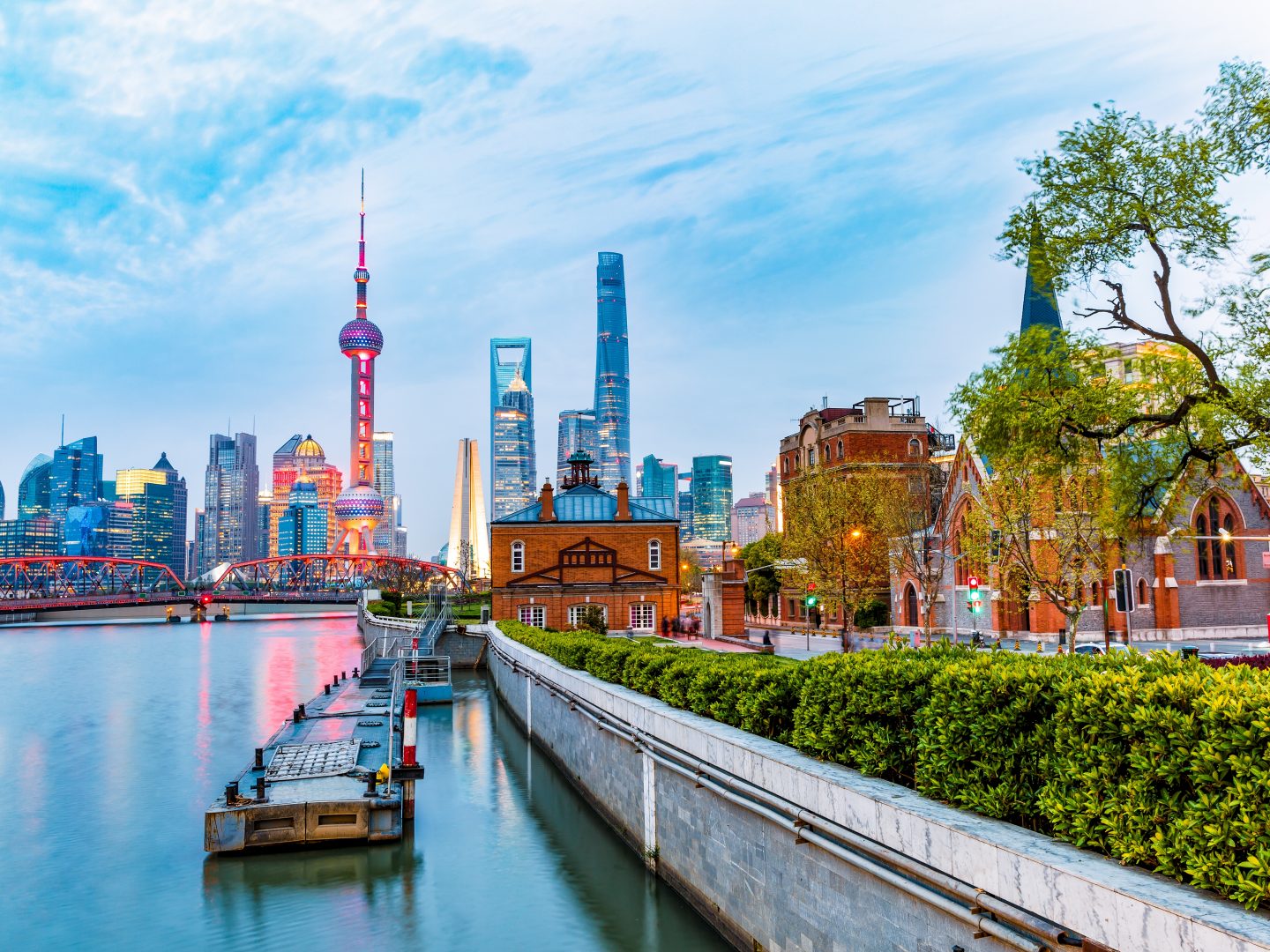 shanghai skyline and modern city skyscrapers at night