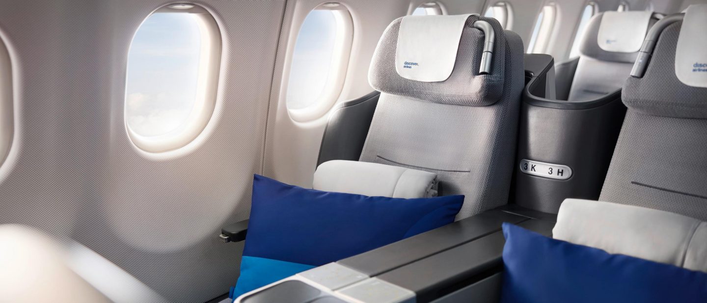 Collection of onboard images from our A330 (-KB) showcasing the different travel classes: Business Class, Premium Economy Class, and Economy Class.